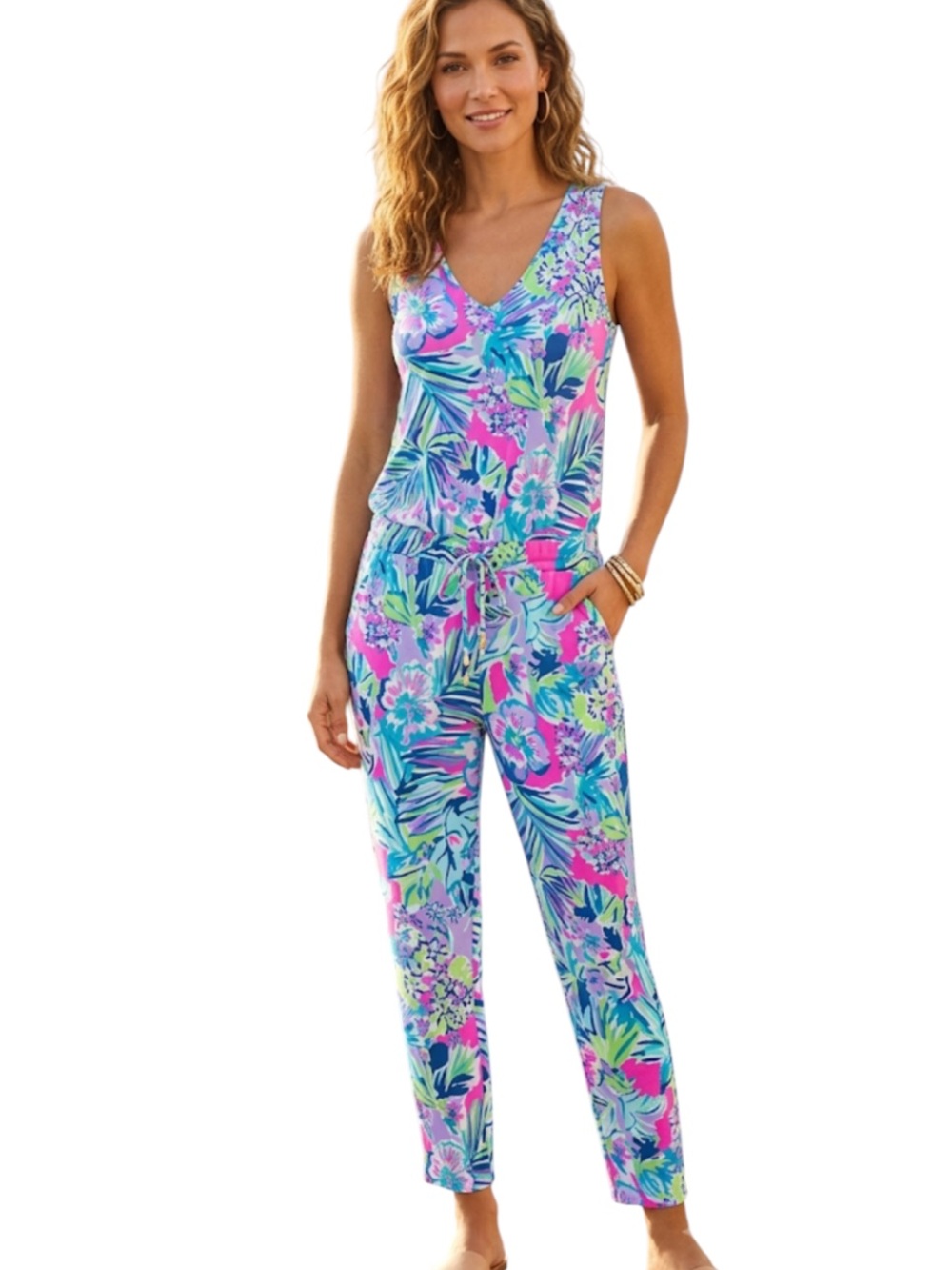 Lilly Pulitzer Floral Sleeveless Jumpsuit XXS Resort Coastal Preppy Wide Leg
FF